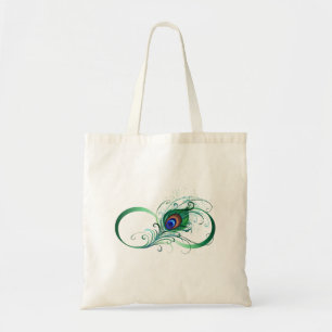Oneindigheidssymbool met pauwenveer tote bag