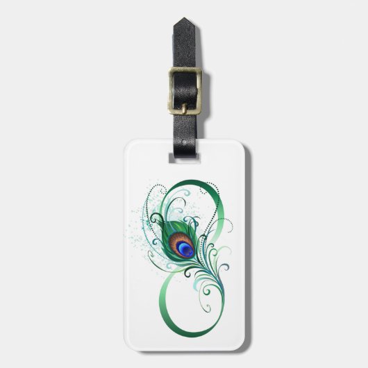 Oneindigheidssymbool met pauwveer bagagelabel (Voorkant verticaal)