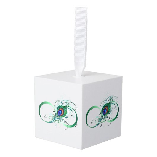 Oneindigheidssymbool met pauwveer kubus ornament (Voorkant hoekig)