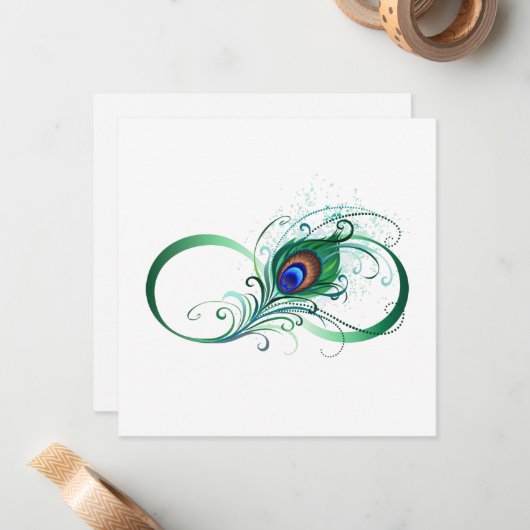 Oneindigheidssymbool met pauwveer notitiekaartje (Voorkant / Achterkant in situ)