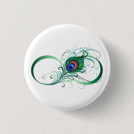Oneindigheidssymbool met Pauwveer Ronde Button 3,2 Cm (Voorkant)