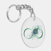 Oneindigheidssymbool met pauwveer sleutelhanger (Voorkant Links)