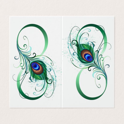 Oneindigheidssymbool met pauwveer visitekaartjes (Buitenkant ongevouwen)