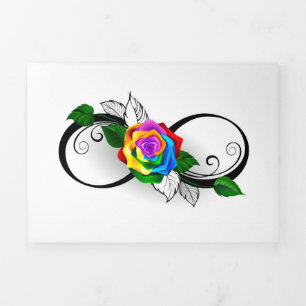 Oneindigheidssymbool met regenboogroos drieluik wenskaart