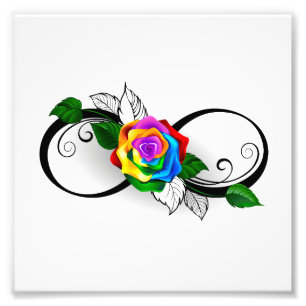 Oneindigheidssymbool met regenboogroos foto afdruk
