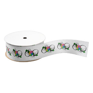 Oneindigheidssymbool met regenboogroos grosgrain lint