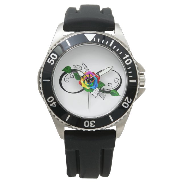 Oneindigheidssymbool met regenboogroos horloge (Voorkant)