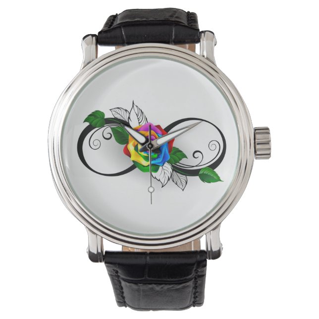 Oneindigheidssymbool met regenboogroos horloge (Voorkant)
