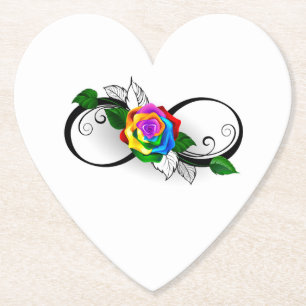 Oneindigheidssymbool met regenboogroos kartonnen onderzetters