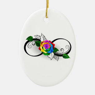Oneindigheidssymbool met regenboogroos keramisch ornament