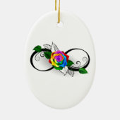 Oneindigheidssymbool met regenboogroos keramisch ornament (Achterkant)