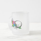 Oneindigheidssymbool met regenboogroos matglas koffiemok (Voorkant links)