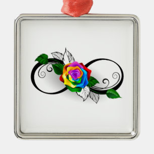 Oneindigheidssymbool met regenboogroos metalen ornament