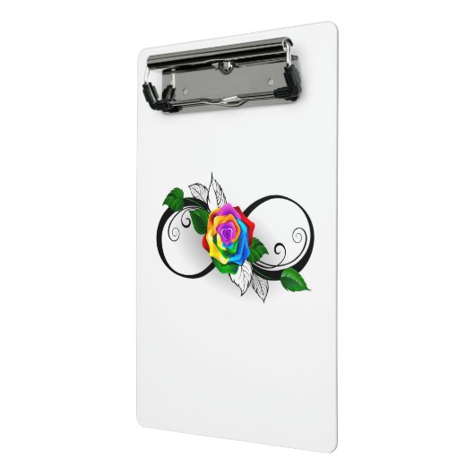 Oneindigheidssymbool met regenboogroos mini klembord (Angled2)