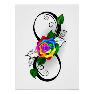 Oneindigheidssymbool met regenboogroos perfect poster