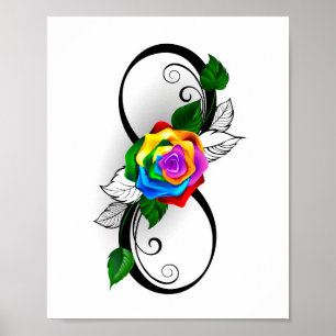 Oneindigheidssymbool met regenboogroos poster