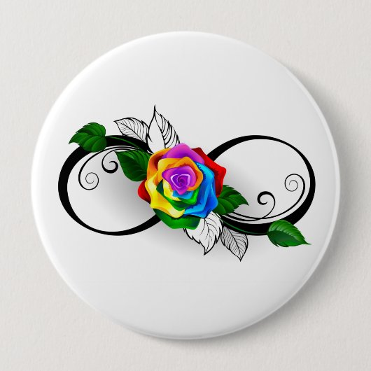 Oneindigheidssymbool met regenboogroos ronde button 4,0 cm (Voorkant)