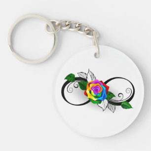 Oneindigheidssymbool met regenboogroos sleutelhanger
