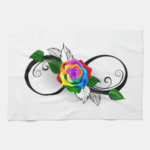 Oneindigheidssymbool met regenboogroos theedoek