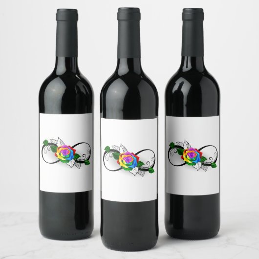 Oneindigheidssymbool met regenboogroos wijn etiket (Flessen)