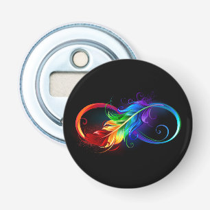 Oneindigheidssymbool met regenboogveer button flesopener