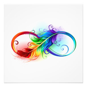 Oneindigheidssymbool met regenboogveer foto afdruk