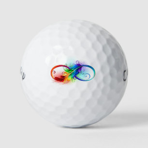 Oneindigheidssymbool met regenboogveer golfballen