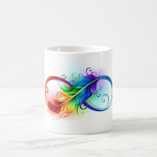 Oneindigheidssymbool met regenboogveer magische mok
