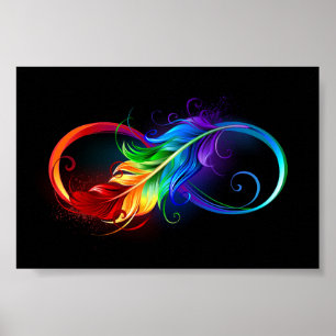 Oneindigheidssymbool met regenboogveer poster