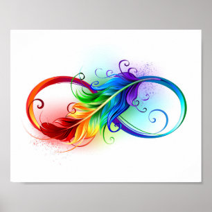 Oneindigheidssymbool met regenboogveer poster