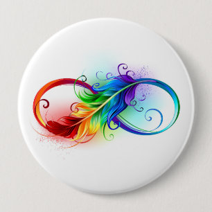 Oneindigheidssymbool met regenboogveer ronde button 4,0 cm