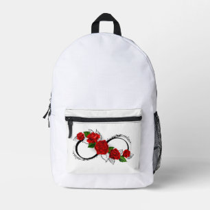 Oneindigheidssymbool met rode rozen bedrukte rugzak