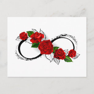 Oneindigheidssymbool met rode rozen briefkaart
