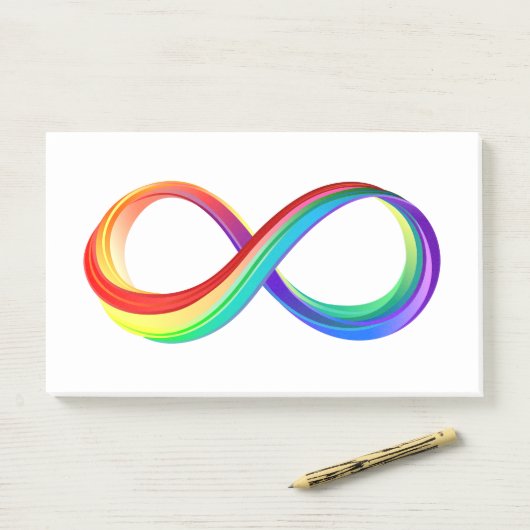 Oneindigheidssymbool van de regenboog in lagen post-it® notes (Op bureau)