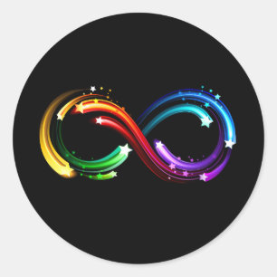 Oneindigheidssymbool van regenboogkometen ronde sticker