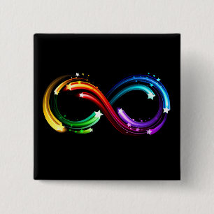 Oneindigheidssymbool van regenboogkometen vierkante button 5,1 cm