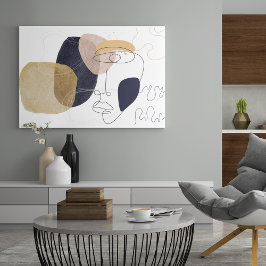 Oneline faceart met abstracte kleurrijke vormen canvas afdruk