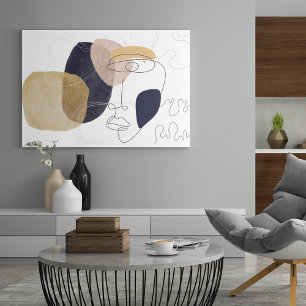 Oneline faceart met abstracte kleurrijke vormen canvas afdruk