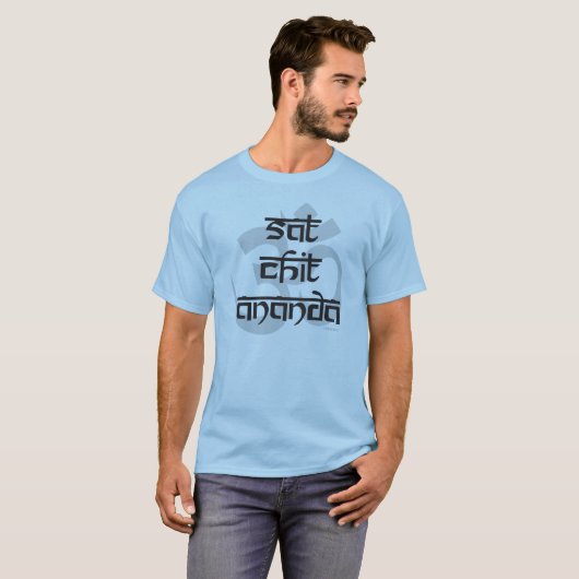 Oneness Mantra Om sat Chit Ananda Blue T-shirt (Voorkant volledig)