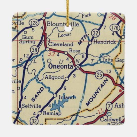 Oneonta AL Map Keramisch Ornament (Achterkant)