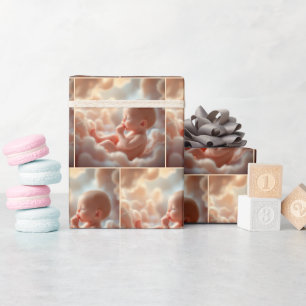Ongeboren Baby in roze wolken Cadeaupapier