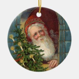 Ongebruikelijke elegante santa met boom en kaarsen keramisch ornament