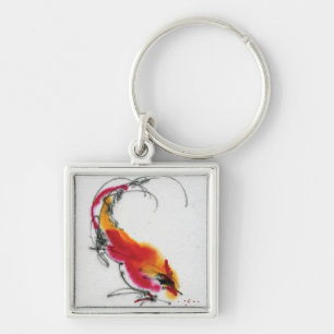 Ongebruikelijke Rooster. Calligrafie en waterverf. Sleutelhanger