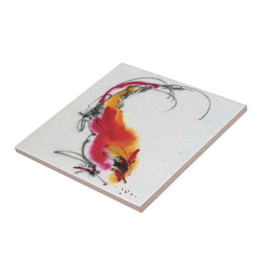 Ongebruikelijke Rooster. Calligrafie en waterverf. Tegeltje (Zijkant)