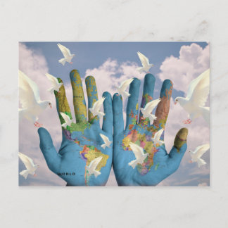 Ongebruikelijke Wereldkaart Dove Peace Atlas Hands Briefkaart