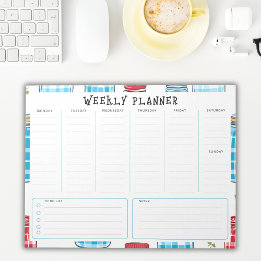 Ongedateerde Verticale Weekplanner, Blauw en Rood Notitieblok