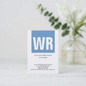 Ongekend blauw wit verticaal monogram visitekaartje (Staand voorkant)