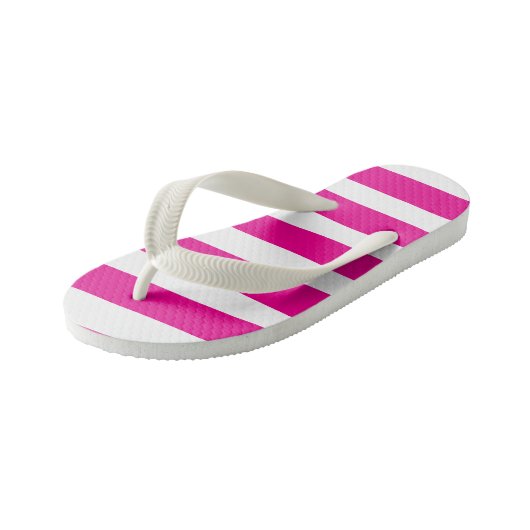 Ongelijke strepen in magenta en wit kinder teenslippers (Schuin)