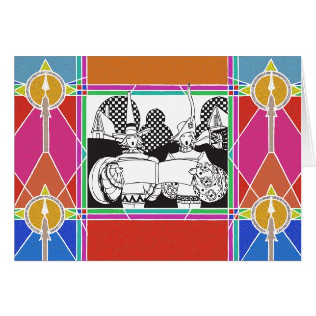 Ongelode Glas in lood Medieval Minstrels (Voorkant Horizontaal)