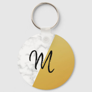 Ongelofelijk, cool, witte marmer, goudmonogram sleutelhanger